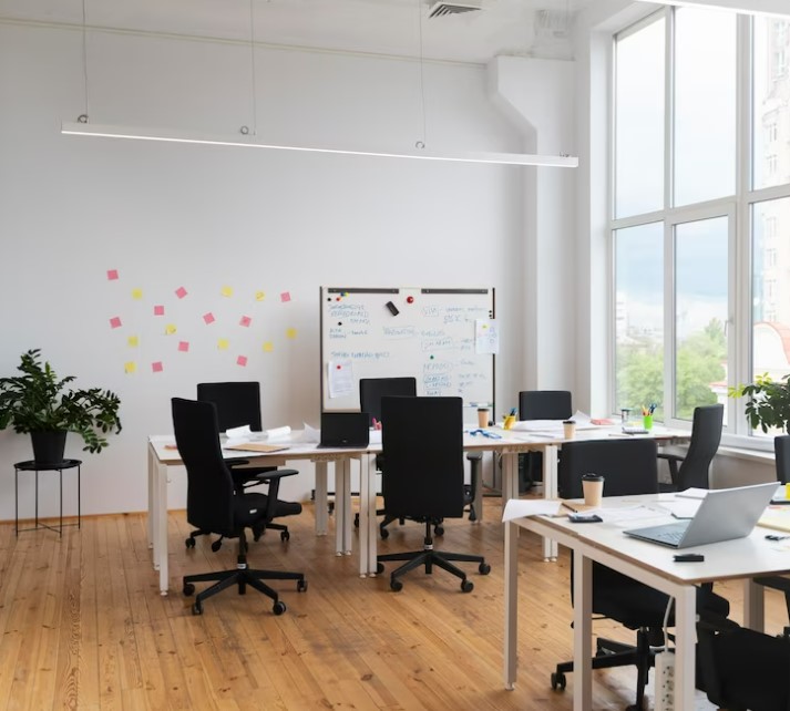 Office with whiteboard and chairs